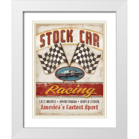 Stock Car Racing  White Modern Wood Framed Art Print with Double Matting by Mollie B.