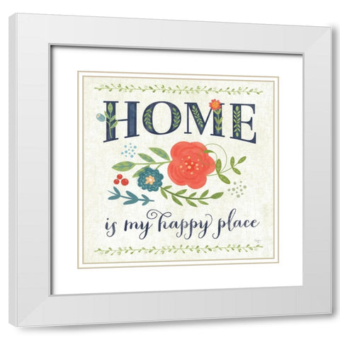 Happy Home White Modern Wood Framed Art Print with Double Matting by Mollie B.