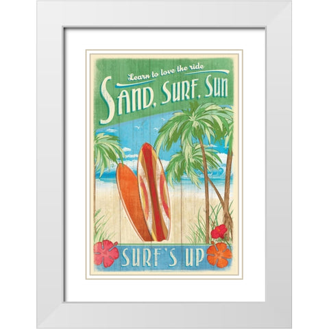 Surfs Up White Modern Wood Framed Art Print with Double Matting by Mollie B.