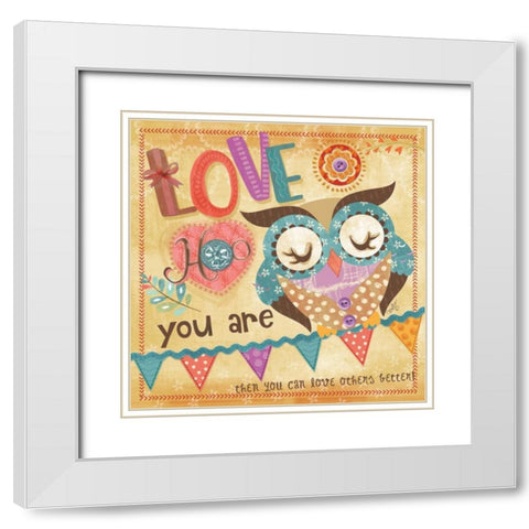 Owl White Modern Wood Framed Art Print with Double Matting by Mollie B.