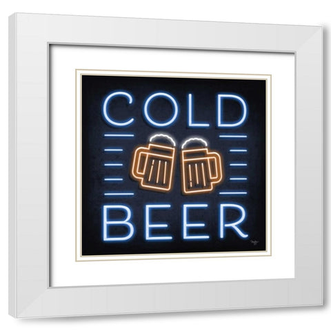 Neon Cold Beer White Modern Wood Framed Art Print with Double Matting by Mollie B.
