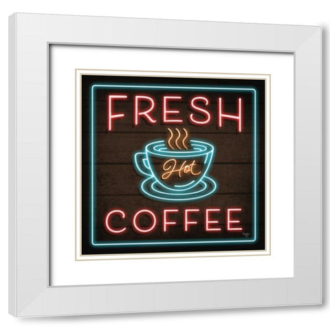 Neon Fresh Coffee White Modern Wood Framed Art Print with Double Matting by Mollie B.