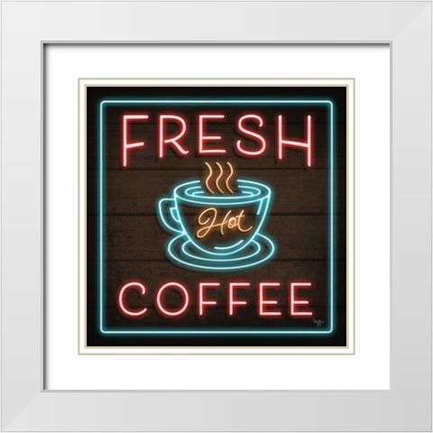 Neon Fresh Coffee White Modern Wood Framed Art Print with Double Matting by Mollie B.