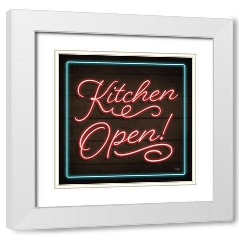 Neon Kitchen Open White Modern Wood Framed Art Print with Double Matting by Mollie B.