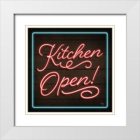 Neon Kitchen Open White Modern Wood Framed Art Print with Double Matting by Mollie B.