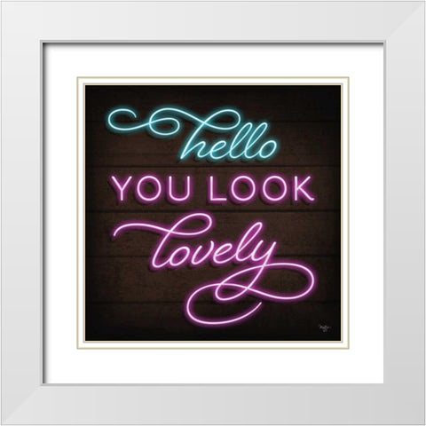 Neon Hello White Modern Wood Framed Art Print with Double Matting by Mollie B.