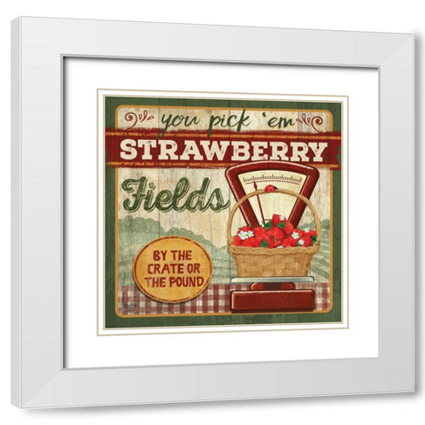 You Pick Em Strawberries White Modern Wood Framed Art Print with Double Matting by Mollie B.