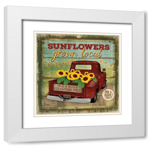 Sunflowers from the Farm White Modern Wood Framed Art Print with Double Matting by Mollie B.