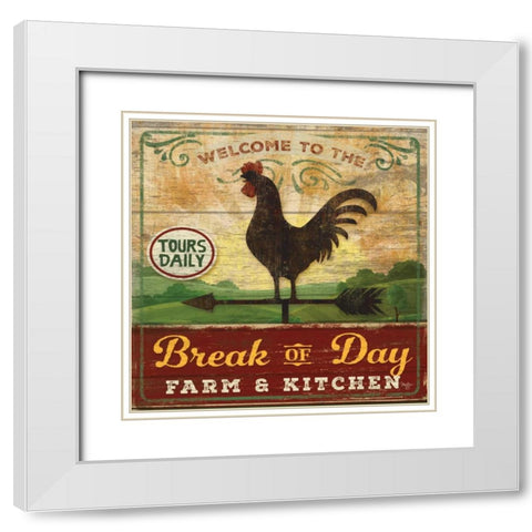Break of Day Rooster White Modern Wood Framed Art Print with Double Matting by Mollie B.