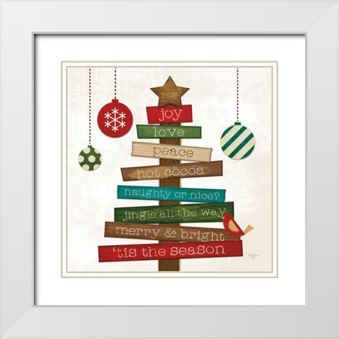 Christmas Tree Sentiments White Modern Wood Framed Art Print with Double Matting by Mollie B.