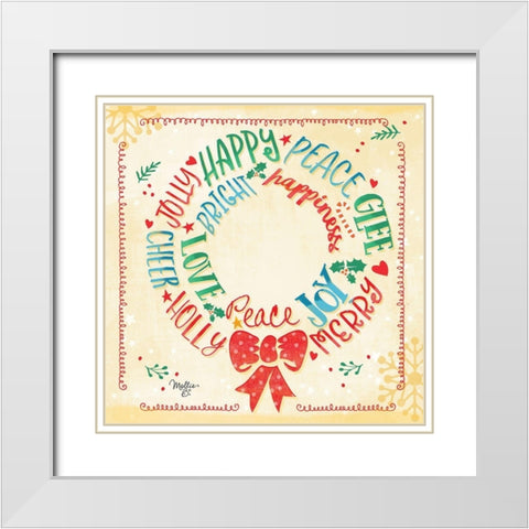 Christmas Wreath White Modern Wood Framed Art Print with Double Matting by Mollie B.
