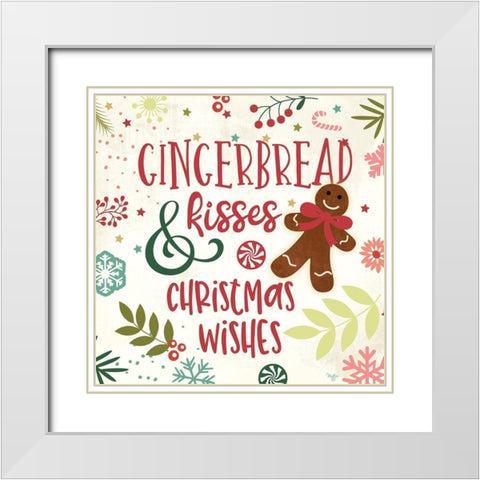 Gingerbread Kisses White Modern Wood Framed Art Print with Double Matting by Mollie B.