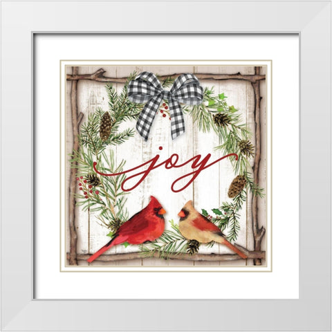 Joy Wreath White Modern Wood Framed Art Print with Double Matting by Mollie B.