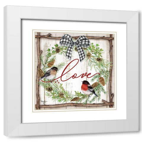 Love Pinecone Wreath White Modern Wood Framed Art Print with Double Matting by Mollie B.