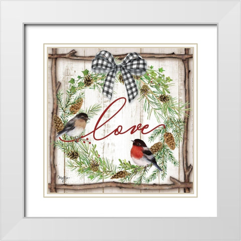 Love Pinecone Wreath White Modern Wood Framed Art Print with Double Matting by Mollie B.