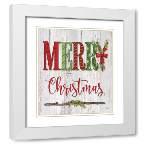 Merry Christmas White Modern Wood Framed Art Print with Double Matting by Mollie B.