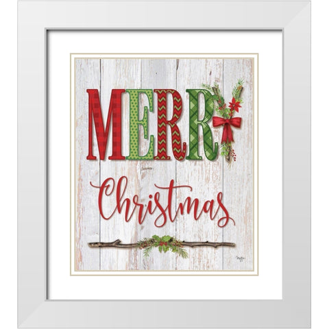 Merry Christmas White Modern Wood Framed Art Print with Double Matting by Mollie B.