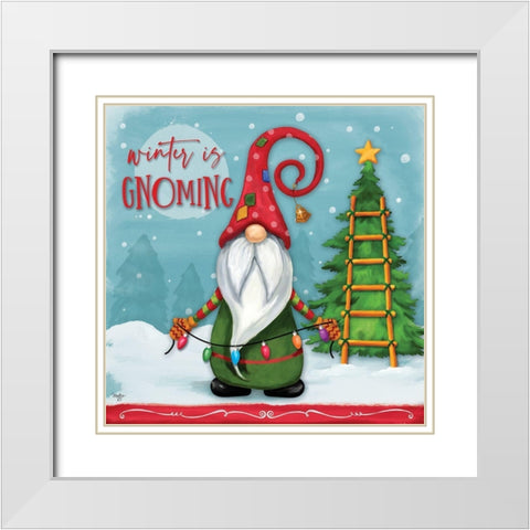 Winter is Gnoming White Modern Wood Framed Art Print with Double Matting by Mollie B.