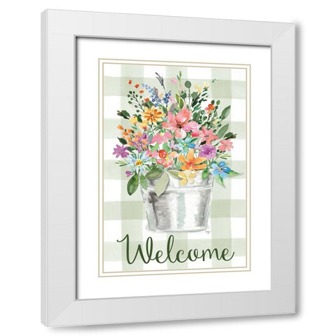 Welcome Flowers White Modern Wood Framed Art Print with Double Matting by Mollie B.