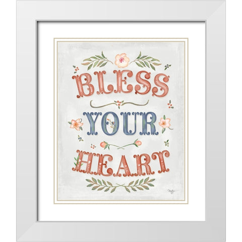 Bless Your Heart White Modern Wood Framed Art Print with Double Matting by Mollie B.