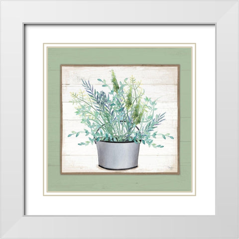 Pot of Herbs II White Modern Wood Framed Art Print with Double Matting by Mollie B.
