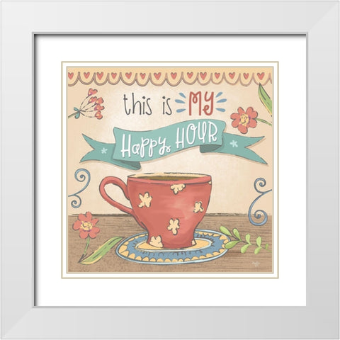 Coffee Happy Hour White Modern Wood Framed Art Print with Double Matting by Mollie B.