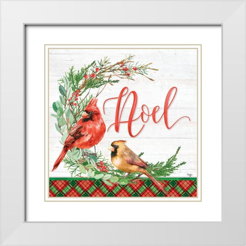 Cardinal Wreath White Modern Wood Framed Art Print with Double Matting by Mollie B.