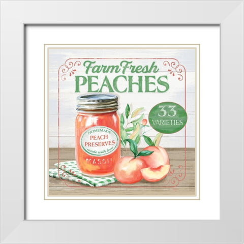 Farm Fresh Peaches White Modern Wood Framed Art Print with Double Matting by Mollie B.