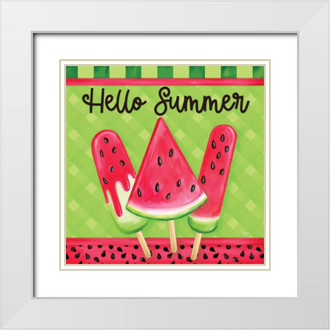 Hello Summer White Modern Wood Framed Art Print with Double Matting by Mollie B.