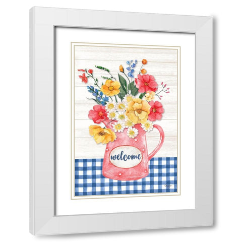 Americana Floral Pitcher White Modern Wood Framed Art Print with Double Matting by Mollie B.