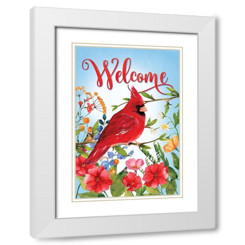 Welcome Cardinal Flowers White Modern Wood Framed Art Print with Double Matting by Mollie B.