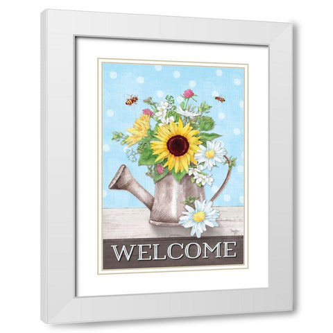 Welcome Watering Can White Modern Wood Framed Art Print with Double Matting by Mollie B.