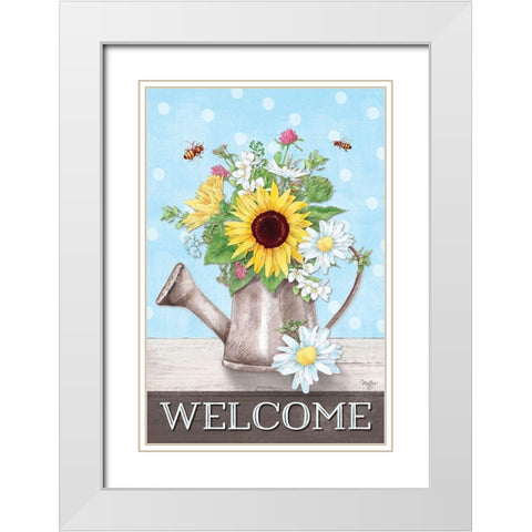Welcome Watering Can White Modern Wood Framed Art Print with Double Matting by Mollie B.
