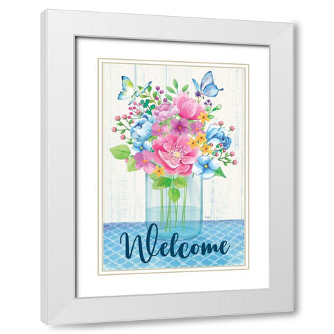 Welcome Spring Flowers White Modern Wood Framed Art Print with Double Matting by Mollie B.