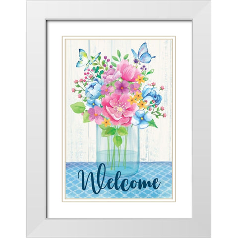 Welcome Spring Flowers White Modern Wood Framed Art Print with Double Matting by Mollie B.