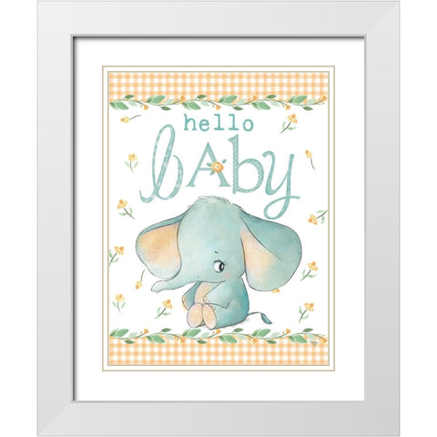 Hello Baby Elephant Yellow White Modern Wood Framed Art Print with Double Matting by Mollie B.