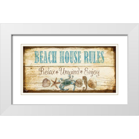 Beach House Rules White Modern Wood Framed Art Print with Double Matting by Mollie B.