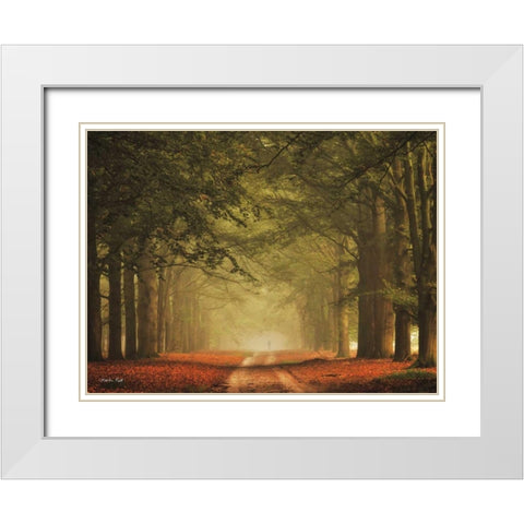 Misty Walk White Modern Wood Framed Art Print with Double Matting by Podt, Martin