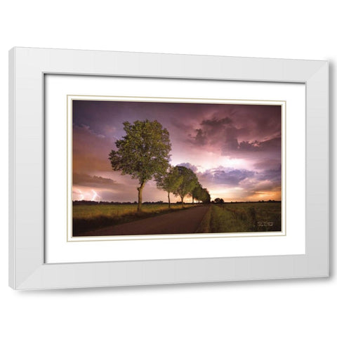 Trees and Lightning White Modern Wood Framed Art Print with Double Matting by Podt, Martin