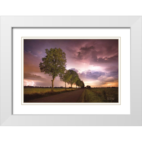 Trees and Lightning White Modern Wood Framed Art Print with Double Matting by Podt, Martin