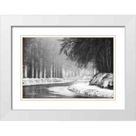 Winter River White Modern Wood Framed Art Print with Double Matting by Podt, Martin