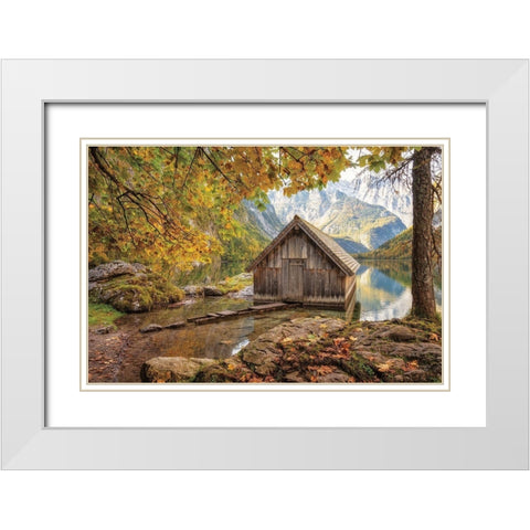The Boathouse White Modern Wood Framed Art Print with Double Matting by Podt, Martin