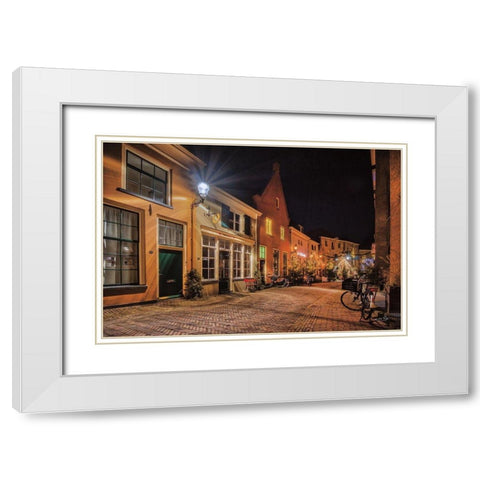 Nighttime City Street 2 White Modern Wood Framed Art Print with Double Matting by Podt, Martin