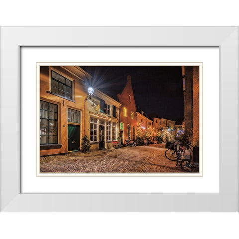 Nighttime City Street 2 White Modern Wood Framed Art Print with Double Matting by Podt, Martin