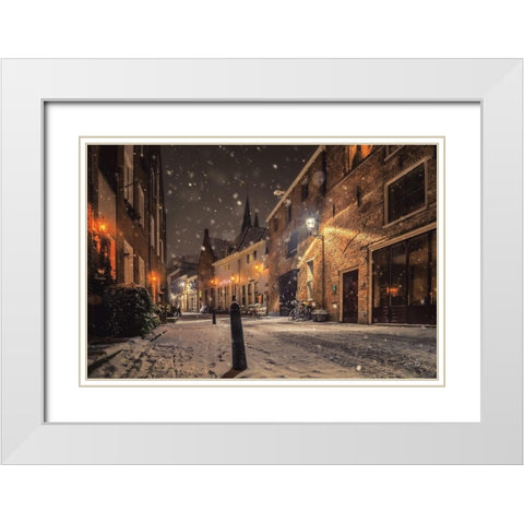 Nighttime City Street 3 White Modern Wood Framed Art Print with Double Matting by Podt, Martin