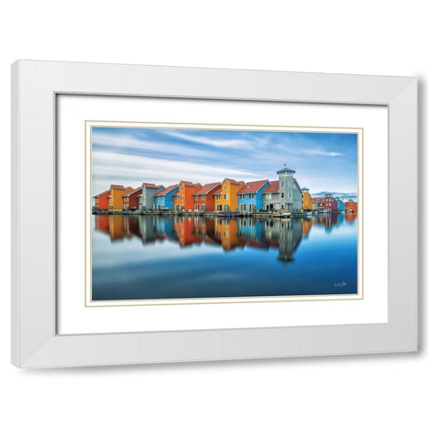 Reitdiephaven Reflections White Modern Wood Framed Art Print with Double Matting by Podt, Martin