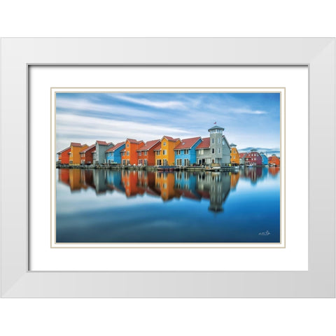 Reitdiephaven Reflections White Modern Wood Framed Art Print with Double Matting by Podt, Martin