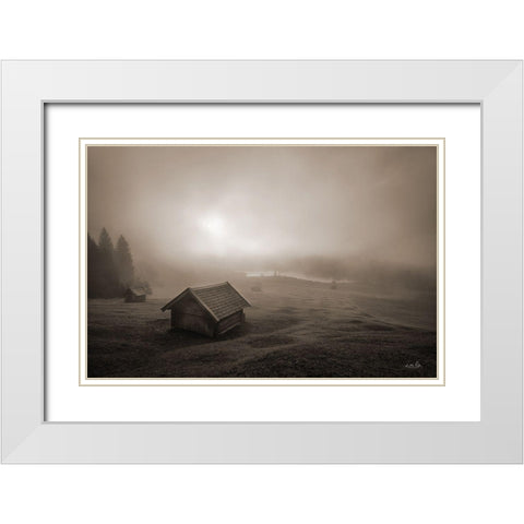 Misty Morning Sunrise     White Modern Wood Framed Art Print with Double Matting by Podt, Martin