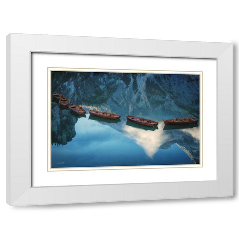 Boats of Braies II White Modern Wood Framed Art Print with Double Matting by Podt, Martin