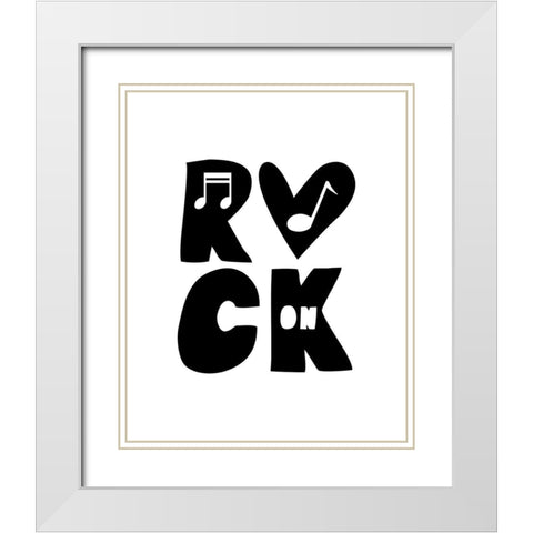Rock On White Modern Wood Framed Art Print with Double Matting by Masey St. Studios